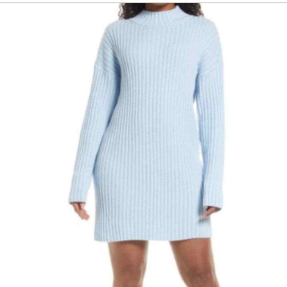 New BP. Nordstrom ~ Mock Neck Long Sleeve Ribbed Sweater Dress Lightweight